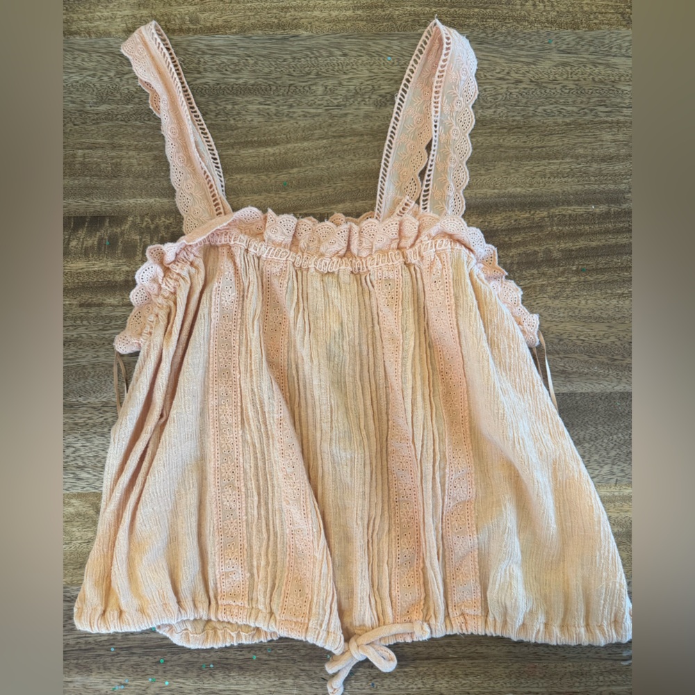 Peach Lace Trimmed Sleeveless Top